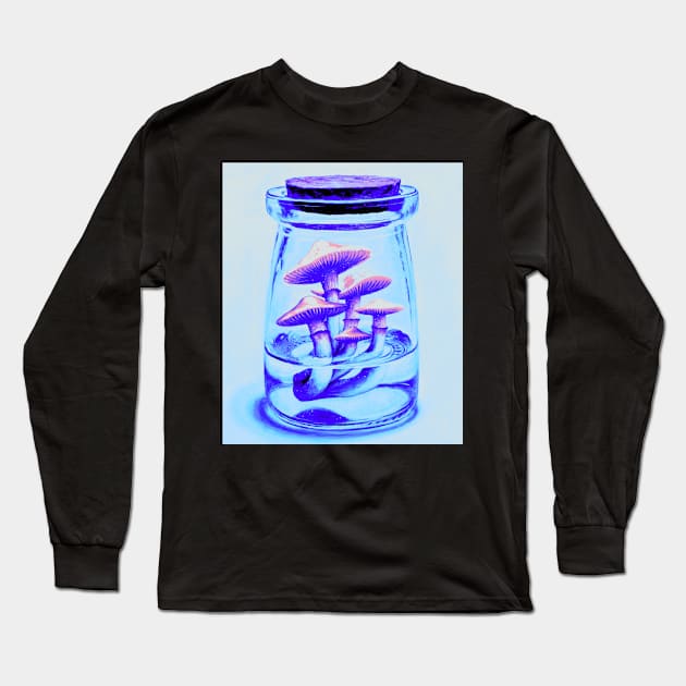 Pink magic mushrooms in a potion bottle - psychedelic Long Sleeve T-Shirt by LukjanovArt